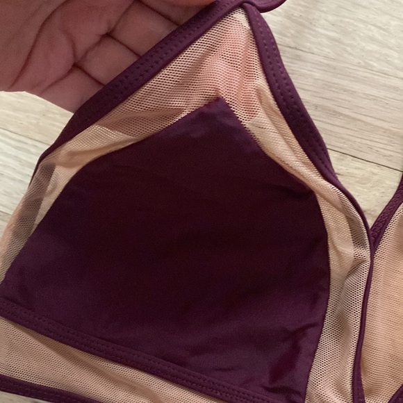 Plumeria Maroon Racerback Swim Top Bikini with Nude netting - Picture 2 of 3